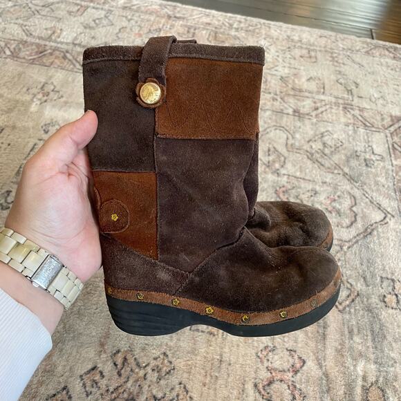 Crocs Brown Patchwork Suede Leather Studded Cobbler Boots Kid's Size 10-11C EUC - Picture 2 of 9